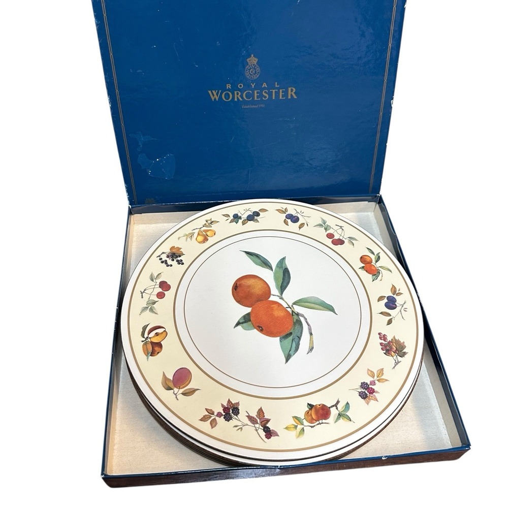 Royal Worcester Evesham 6 - 10" Round Cork Back Placemats Fruit NEW